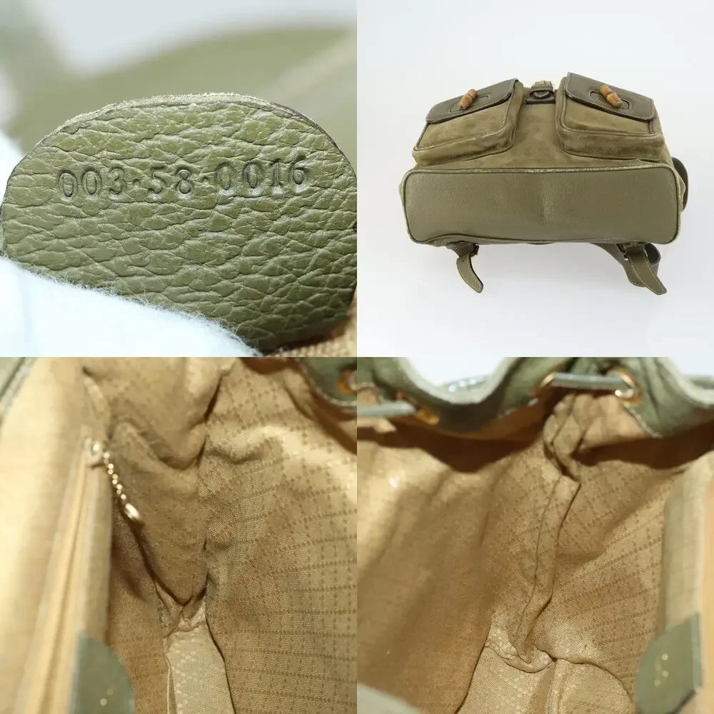 Gucci Bamboo Suede Backpack Khaki Gold 003 58 Green